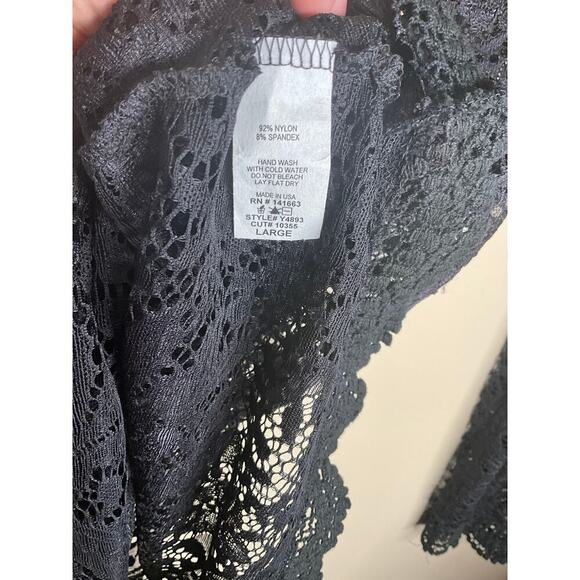 You Are Not Alone Floral Lace Top Long Sleeve Round Neck Black Womens Large NWOT - Picture 4 of 5